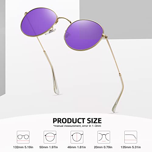 MEETSUN Round Polarized Sunglasses for Women Men Classic Retro Metal Frame Sun Glasses UV Protection - color: Gold/Purple