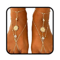 Yalice Gold Beaded Foot Chain for Women Sequins Barefoot Sandals Rhinestone Coin Toe Anklet Summer Wedding Pearl Foot Jewelry - style: Rhinestone Coin