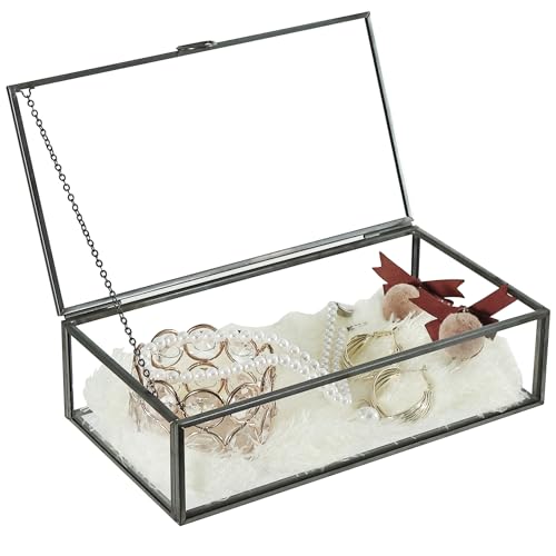 HighFree Vintage Glass Box with Lid - Clear Jewelry Glass Display Box Keepsake Box - Home Decor Decorative Box for Trinket Rings Bracelet (Black, Medium) - color: Black, size: Medium