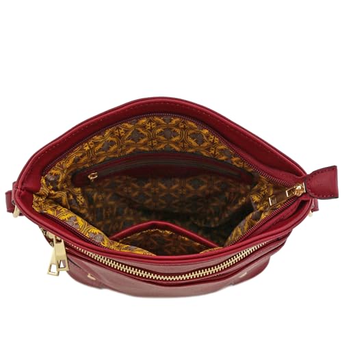 ALYSSA Triple Zip Pocket Large Crossbody Bag - color: Wine