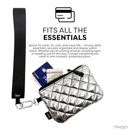 PHOOZY Floating Wristlet Wallet for Women with Keychain - NASA-Engineered Capsule That Floats in Water for Easy Recovery - Splash-Resistant Pouch for Keys Cards and Cash - Silver