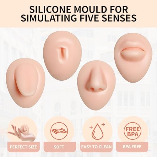 Piercing Kit Silicone Model Body Part Displays Set, 8pcs Soft Body Piercing Practice Model Kit with Display Holder,Soft Fake Tongue Mouth Nose Eye Navel Ear 5D Model Training Tool Kit for Piericng