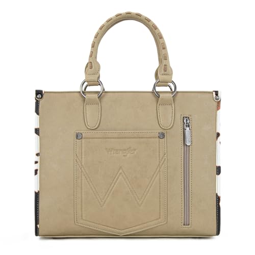 Montana West Wrangler Animal Print Tote Bag for Women Western Purse Boho Top Handle Satchel Handbag - color: Cow Khaki
