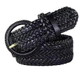 Women Wide Braided Leather Belt 1.6 inch Ladies Soft Woven Waistband with Buckle - color: Black