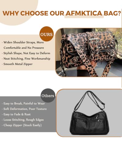 Y2K Trendy Purse for Women, Leather Buckle Punk Hobo Clutch Purses Bags for Ladies Top Handle Shoulder Bag - color: Leopard Print