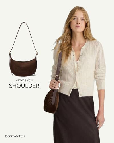 BOSTANTEN Purses for Women Crescent Crossbody Bag Vegan Leather Shoulder Hobo Handbag Adjustable Strap - color: Regular Suede Coffee