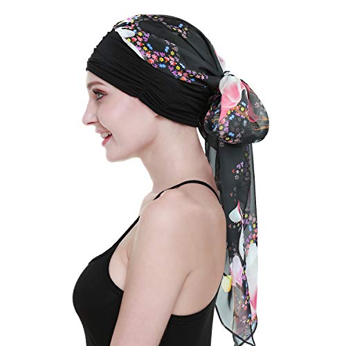 Chemo Headwear Turbans for Women Long Hair Head Scarf Headwraps Cancer Hats - color: Burgundy Black