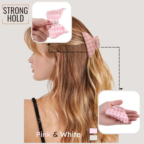 2PCS Checkered Hair Clips for Women Girls – Trendy Acetate Medium Claw Clips, Preppy Style Hair Accessories for Thin Hair - color: checked