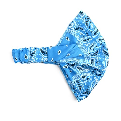Motique Accessories Wide and Stretchy Cotton Bandana Headwrap, Multiple Colors (Blue Paisley, Medium) - color: Blue Paisley
