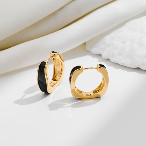 Chunky Hoop Earrings for Women Thick Minimalist Geometric Huggie Hoop Earrings Dainty Thick Y2K Preppy Earrings - style: Square-black