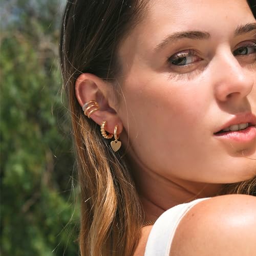 MTMY Gold Ear Cuff Earring for Women 14K Gold Plated Cubic Zirconia Non-Pierced Clip on Cartilage Chunky Ear Cuffs Hypoallergenic Jewelry - style: cz triple