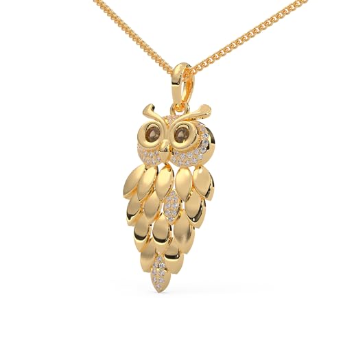 1/6 Cttw Natural Diamond Vintage Owl Pendant Necklace for Women | 925 Sterling Silver with 18" Chain | Fine Jewelry, Gift Box Included - color: Yellow