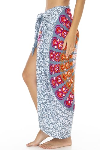 SHU-SHI Sarong Wraps for Women Long Beach Cover ups Pareo Bathing Suit Wrap Skirt Mandala Sarongs Coverup - color: Gray/Pink/Orange
