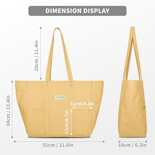 HOMESPON Large Canvas Tote Bag for Women Everything Bag with Pockets and Laptop Sleeve - color: Yellow