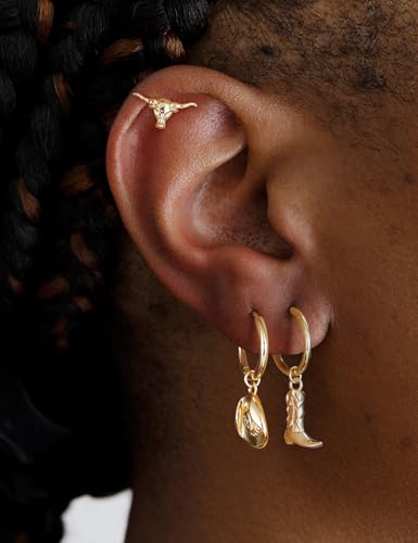 Mameloly Cowgirl Earrings for Women CZ 14K Gold Plated Western Cowboy Hat Dangle Hoop Earrings Cute Jewelry Hypoallergenic - color: Boot