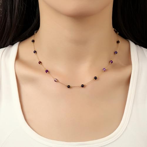 Beaded Choker Necklaces for Women 18k Gold Plated Dainty Gold Choker Necklaces for Women - style: amethyst choker