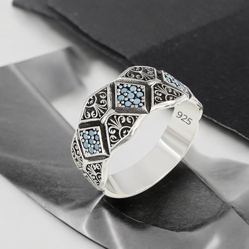 Victorian Style Mens Vintage Ring, Handmade Turquoise Stone Wedding Ring, 925 Sterling Silver Ring for Men, Engagement Ring, Silver Wedding Band for Men, Vintage Promise Band, Men Wedding Bands, Gift for Men