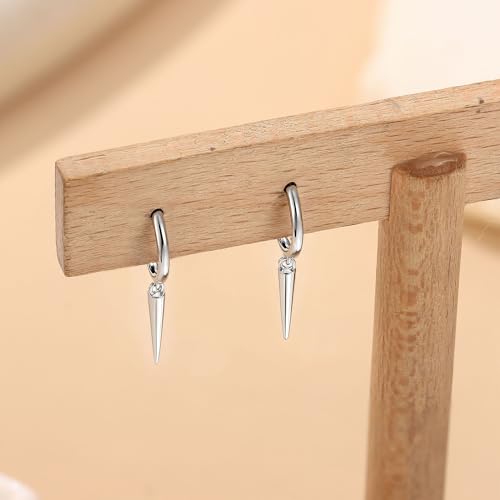 MILACOLATO 925 Sterling Silver Hoop Earrings for Women 18K Gold/Rhodium Plated Drop Dangle Hoop Earrings with Charms Cross Spike Moon Star Paperclip Link Statement Earrings Convertible Link Huggie Earrings Hypoallergenic - color: Silver Tone : Hoop with D