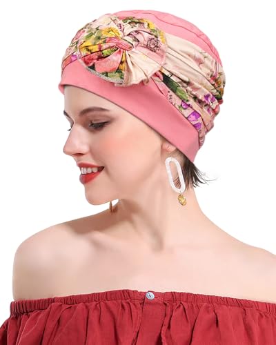 Chemo Headwear for Women Cancer Patients Lightweight Head Coverings for Hair Loss Seasonal - color: Coral Pink