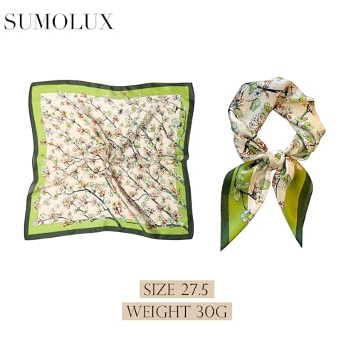 Sumolux Head Hair Scarf for Women Like Satin Silk Scarf Bandana Hair Wrapping Night Large Square Scarves 27.5" - color: Green Butterfly Flower