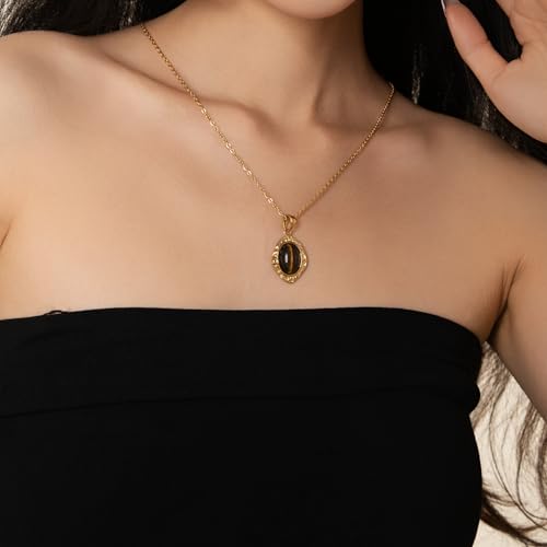 14k gold Vintage Tiger's Eye Pendant Necklace - size: Large