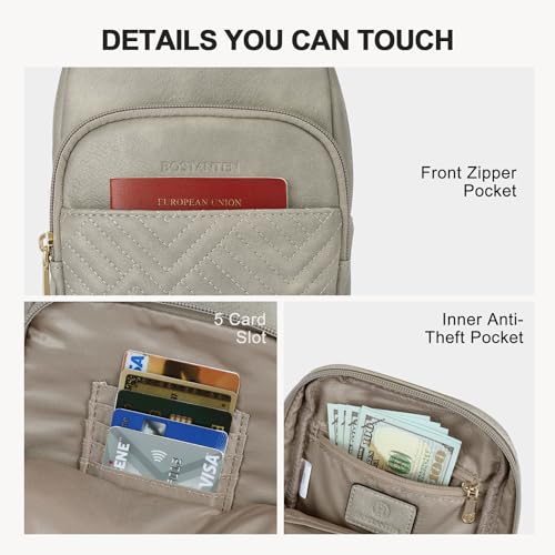 BOSTANTEN Sling Bag Quilted Crossbody Bags for Women Cross Body Purse Leather Fanny Pack with Adjustable Guitar Strap - color: A-twilight Grey