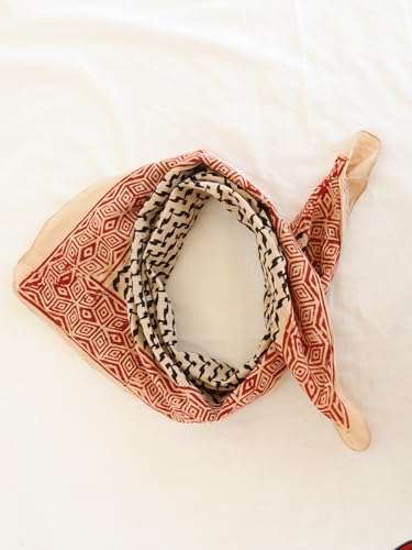 Boho Soft 100% Cotton Bandana, Bohemian Style Cotton Neck Scarf, Women Men Girl Boys Bandana, Handblock Printed Scarf 21X21 Inches