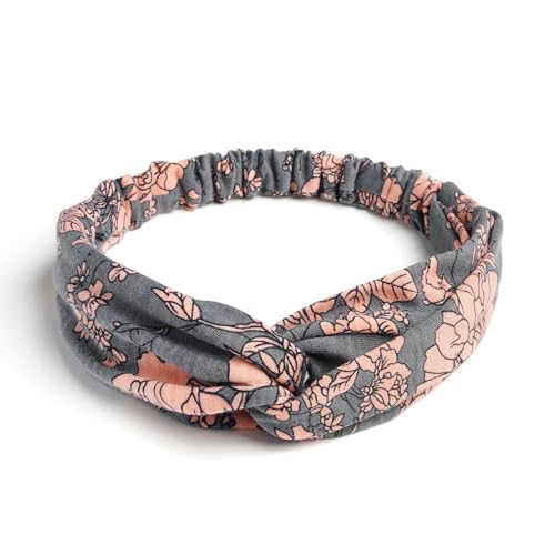AQOKKA Elastic Knotted Headbands for Women Cloth Head Hair Bands for Women's Hair Non Slip Boho Wrap Twisted Hair Accessories - color: 4 Pack Cross Floral : Grey, Blue, Green, Burgundy