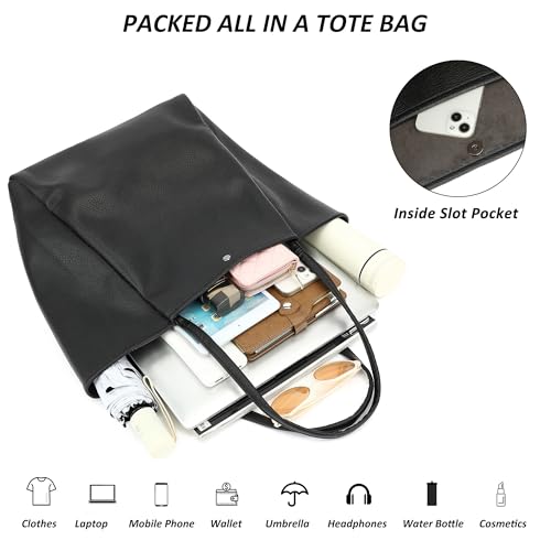 TANTOMI Tote Bag for Women Vegan Leather Purses and Handbags Ladies Waterproof Big Shoulder Bag for Travel - color: Black