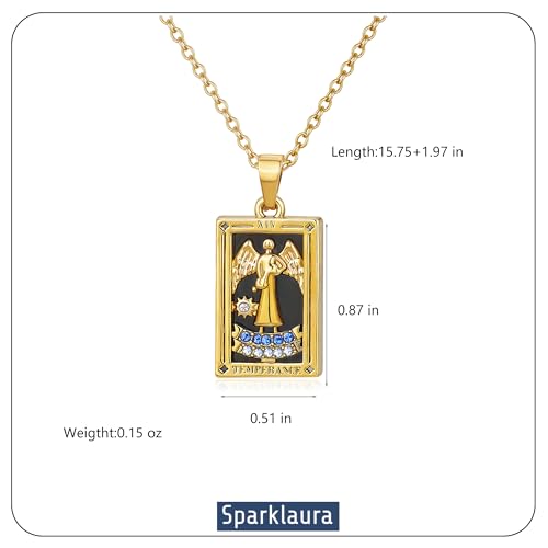 Gold Tarot Card Necklace for Women Men, Non Tarnish 18K Gold Plated Vintage Lucky Charm Square Pendant Talisman Amulet Necklaces Unisex Jewelry - style: Temperence