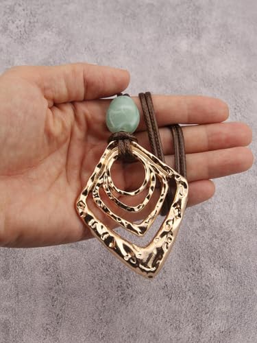 GelConnie Leather Necklace for Women Round Wooden Pendant Long Leather Choker Vintage Sweater Necklace Gold Chunky Boho Necklaces for Women - style: Chunky Boho Pendant Necklace