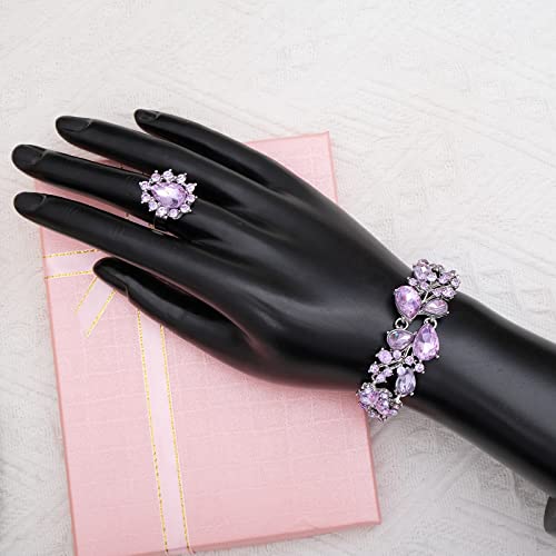CSY 4 Pcs/Set Austrian Crystal Necklace Earrings Bracelet Ring Bridal Jewelry Sets for Brides Wedding Party Costume Accessories Gifts for Women - color: white gold plated-violet