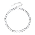 ChicSilver 925 Sterling Silver Ankle Bracelet for Women, Simple Cuban Link/Figaro/Twist Rope Chain Anklets for Beach Party(with Gift Box) - style: 02: Figaro Chain-5mm wide