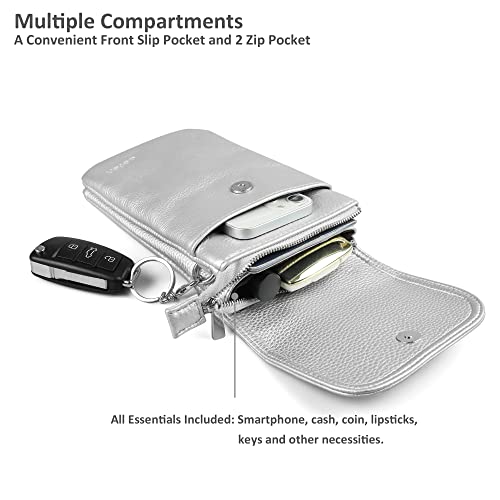befen Genuine Leather Small Crossbody Bags for Women Cell Phone Bag Cross Body Purses,Silver Zipper - color: Sliver Grey