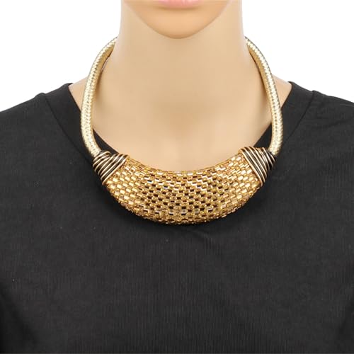 Ethnic Crystal Rhinestone Pendant Necklace Earrings Set Women Handmade Tribal Collar Choker Chunky Metal Bib Rope Chain African Statement Jewelry Set - color: NXR1429-champagne