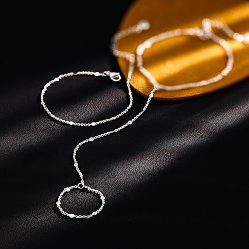Hand Chain Bracelet for Women Trendy, Dainty Silver Beaded Finger Ring Bracelet Non Tarnish Minimalist Adjustable Simple Cute Silver Bracelets Waterproof Fashion Jewelry - color: Silver-04