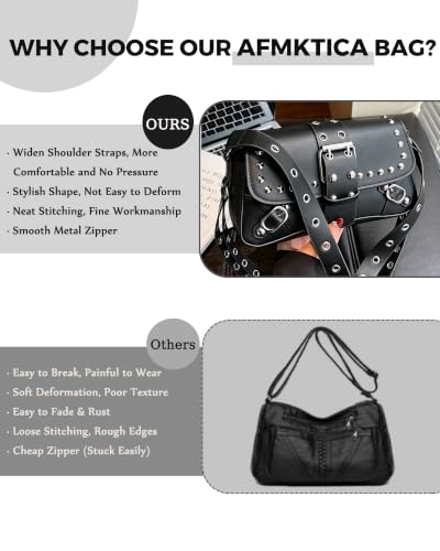 Y2K Trendy Purse for Women, Leather Buckle Punk Hobo Clutch Purses Bags for Ladies Top Handle Shoulder Bag - color: Black Silver