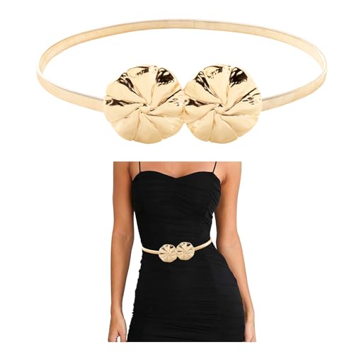 E-Clover Womens Fashion Metal Stretch Waist Skinny Belt Waistband - color: Gold Circle