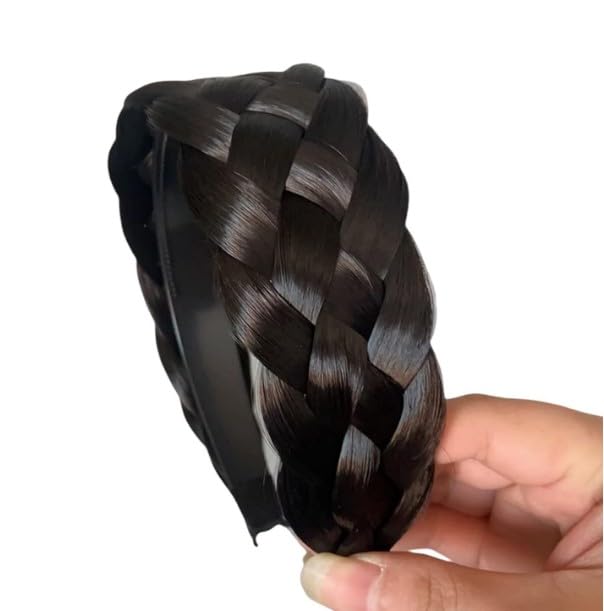 Jowxsx Black Brown Twist Braided Headband Wig Wide-Brimmed Hair Hoop Simple Ponytail Braid Hairpiece Hairband Hair Accessories Stretch Quality Synthetic Braided Headband Women Girl Braid