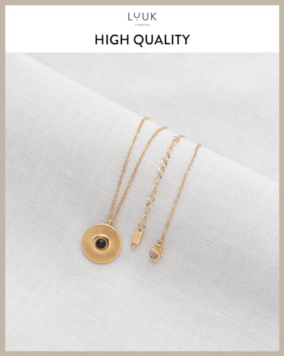LUUK LIFESTYLE Minimalist necklace with rainbow pendant, HAPPINESS slogan card, symbol of diversity, waterproof stainless steel, gift for women, trendy, chic, silver - color: Gold, size: Coin with black stone