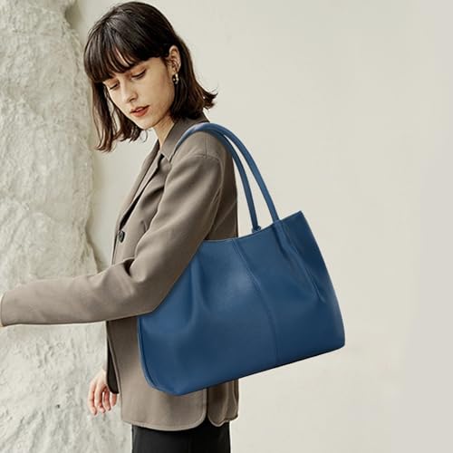 KKXIU Tote Bag for Women Vegan Leather Shoulder Purse Large Capacity Travel Bag - color: Navy