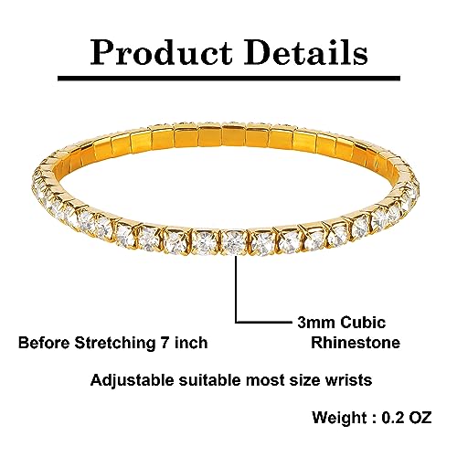 Zealmer Sparkle Multicolor Rhinestone Stackable Stretch Bracelets for Women - color: 1 Row Gold Bracelet