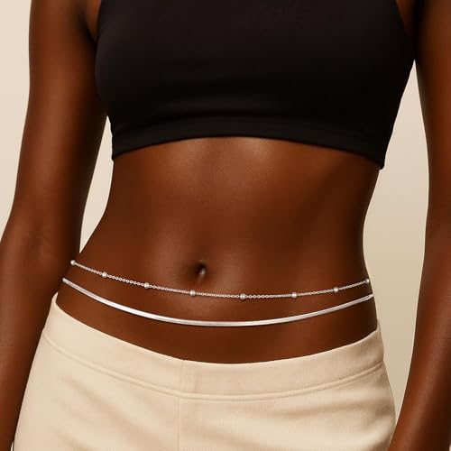 Risamil Waist Chain for Women, Dainty Gold Plated Belly Chain for The Waist Adjustable Waterproof Sexy Bikini Satellite Beads Sparkle Chain Simple Body Chain Summer Jewelry Gifts for Women - style: Snkae2