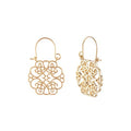 Bohemian Boho Filigree Hoop Earrings for Women – Intricate & Delicate Cutout Design Details – Tribal Floral Gypsy Lightweight Geometric Metallic Statement Earrings - style: Mini Clover - Gold