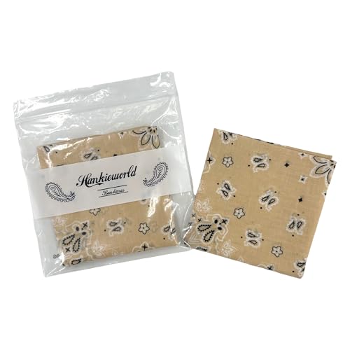 Single Pack Bandanas 60s Premium Cotton Soft Thin Handfeel Large Handkerchief for Men and Women - color: Beige