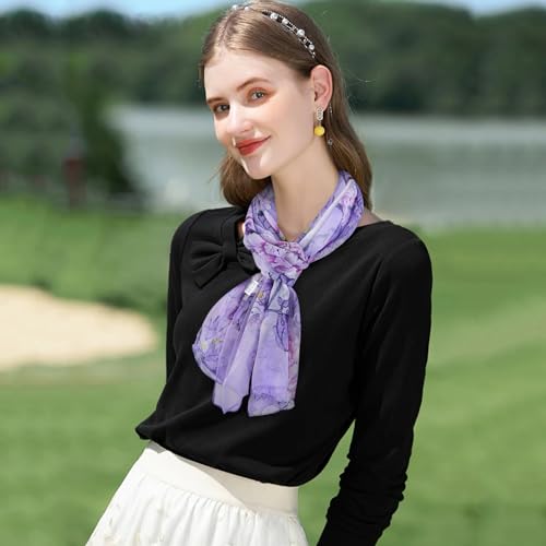 E-Clover Unique Fashion Women's Scarf Chiffon Sheer Scarves for Women Lightweight - color: 01-purple