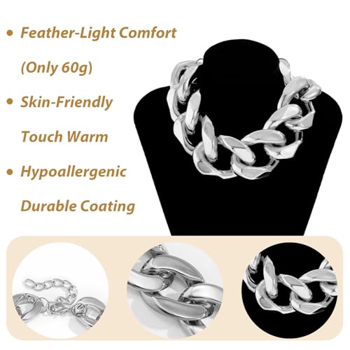 Long tiantian Chunky Gold Necklace Stack Chain Necklaces for Women Statement Layered Paperclip Choker Necklaces Statement Necklace for 80s 90s & Night Out Outfits Paperclip Style Fashion Jewelry - color: B1：Silver-Chain