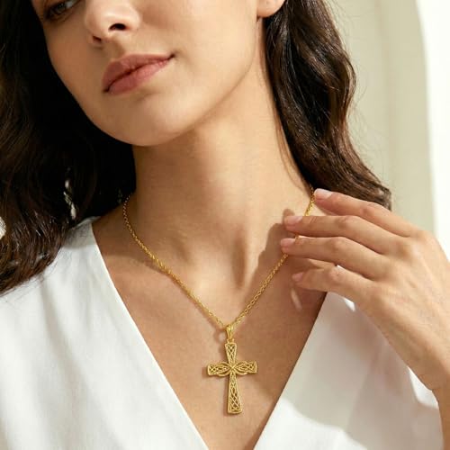 14K Gold Cross Necklace Gold Cross Pendant Necklace Christian Faith Jewelry Gifts for Women - style: A-Infinity Celtic Cross