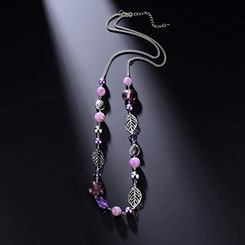 PEARL&CLUB Long Beaded Necklaces For Women - Sweater Chain Fashion Jewelry Necklace Gifts For Women - color: 24-Purple