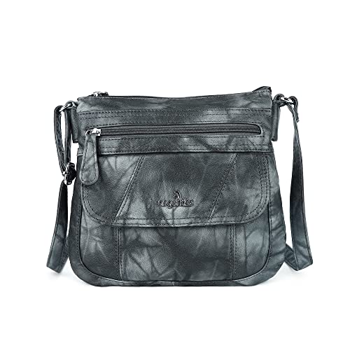 Angelkiss Small Womens Crossbody Bag Leather Shoulder Purse for Women Hobo Bag with Adjustable Shoulder Strap - color: Black/Grey